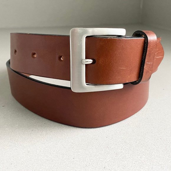 L.L. Bean Accessories - L.L.Bean 100% Cowhide Solid Brass Essential Brown Leather Belt, Made in USA